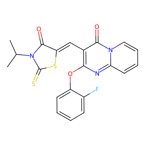5-{(Z)-1-[2-(2-fluorophenoxy)-4-oxo-4H-pyrido[1,2-a]pyrimidin-3-yl]methylidene}-3-isopropyl-2-thioxo-1,3-thiazolan-4-one structure