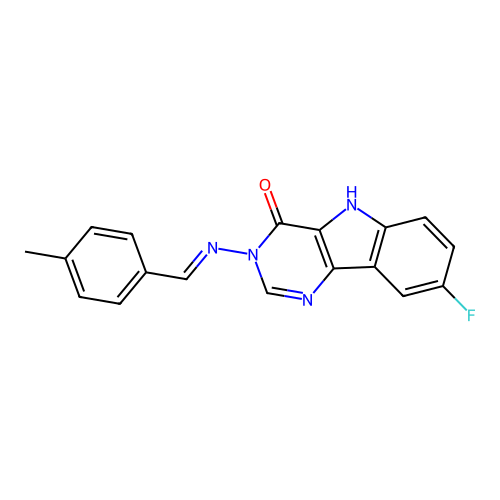 (E)-8-fluoro-3-((4-methylbenzylidene)amino)-3H-pyrimido[5,4-b]indol-4(5H)-one structure