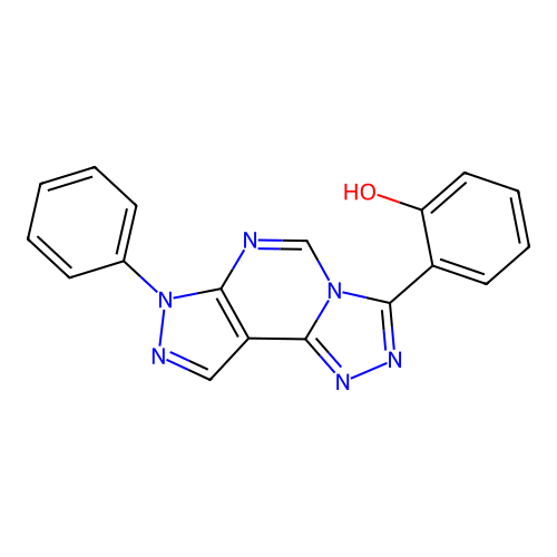 2-(7-phenyl-7H-pyrazolo[4,3-e][1,2,4]triazolo[4,3-c]pyrimidin-3-yl)phenol structure