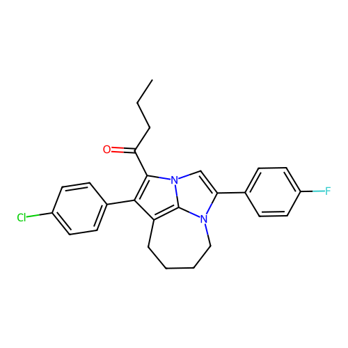 1-(1-(4-chlorophenyl)-4-(4-fluorophenyl)-5,6,7,8-tetrahydro-2a,4a-diazacyclopenta[cd]azulen-2-yl)butan-1-one structure