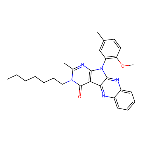 3-heptyl-11-(2-methoxy-5-methylphenyl)-2-methyl-3,11-dihydro-4H-pyrimido[5',4':4,5]pyrrolo[2,3-b]quinoxalin-4-one structure