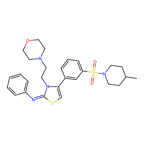 N-[(2Z)-4-{3-[(4-methylpiperidin-1-yl)sulfonyl]phenyl}-3-[2-(morpholin-4-yl)ethyl]-1,3-thiazol-2(3H)-ylidene]aniline structure