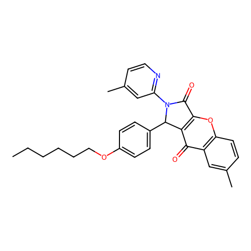 1-[4-(hexyloxy)phenyl]-7-methyl-2-(4-methylpyridin-2-yl)-1,2-dihydrochromeno[2,3-c]pyrrole-3,9-dione structure