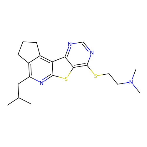 2-((4-isobutyl-2,3-dihydro-1H-cyclopenta[4',5']pyrido[3',2':4,5]thieno[3,2-d]pyrimidin-7-yl)thio)-N,N-dimethylethanamine structure