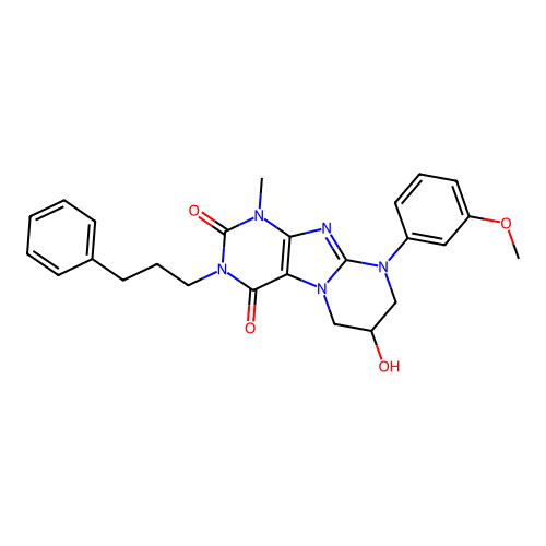 7-hydroxy-9-(3-methoxyphenyl)-1-methyl-3-(3-phenylpropyl)-6,7,8,9-tetrahydropyrimido[2,1-f]purine-2,4(1H,3H)-dione structure