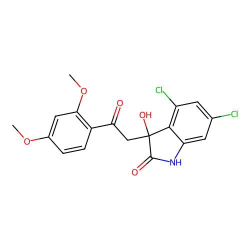 4,6-dichloro-3-[2-(2,4-dimethoxyphenyl)-2-oxoethyl]-3-hydroxy-1,3-dihydro-2H-indol-2-one structure
