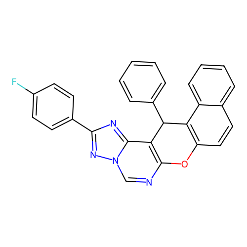 2-(4-fluorophenyl)-14-phenyl-14H-benzo[5,6]chromeno[3,2-e][1,2,4]triazolo[1,5-c]pyrimidine structure