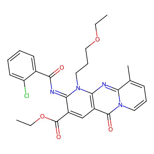 (Z)-ethyl 2-((2-chlorobenzoyl)imino)-1-(3-ethoxypropyl)-10-methyl-5-oxo-2,5-dihydro-1H-dipyrido[1,2-a:2',3'-d]pyrimidine-3-carboxylate structure