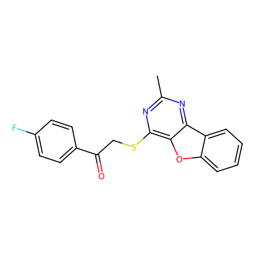 1-(4-fluorophenyl)-2-((2-methylbenzofuro[3,2-d]pyrimidin-4-yl)thio)ethanone structure