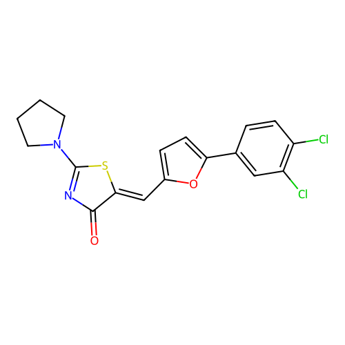 (Z)-5-((5-(3,4-dichlorophenyl)furan-2-yl)methylene)-2-(pyrrolidin-1-yl)thiazol-4(5H)-one structure