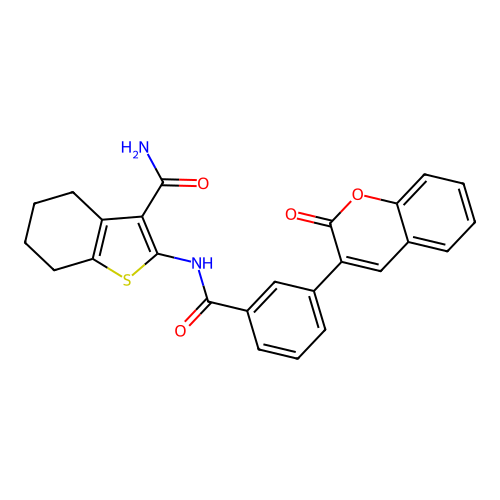 2-({[3-(2-oxo-2H-chromen-3-yl)phenyl]carbonyl}amino)-4,5,6,7-tetrahydro-1-benzothiophene-3-carboxamide structure