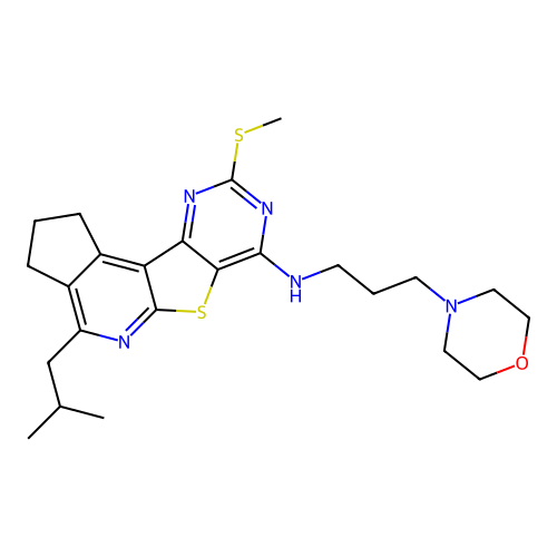 4-(2-methylpropyl)-9-(methylsulfanyl)-N-[3-(morpholin-4-yl)propyl]-2,3-dihydro-1H-cyclopenta[4',5']pyrido[3',2':4,5]thieno[3,2-d]pyrimidin-7-amine structure