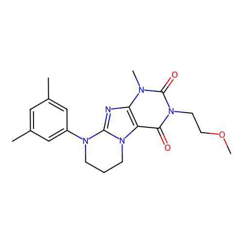 9-(3,5-dimethylphenyl)-3-(2-methoxyethyl)-1-methyl-6,7,8,9-tetrahydropyrimido[2,1-f]purine-2,4(1H,3H)-dione structure