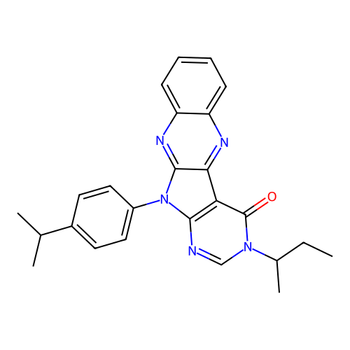 3-(butan-2-yl)-11-[4-(propan-2-yl)phenyl]-3,11-dihydro-4H-pyrimido[5',4':4,5]pyrrolo[2,3-b]quinoxalin-4-one structure