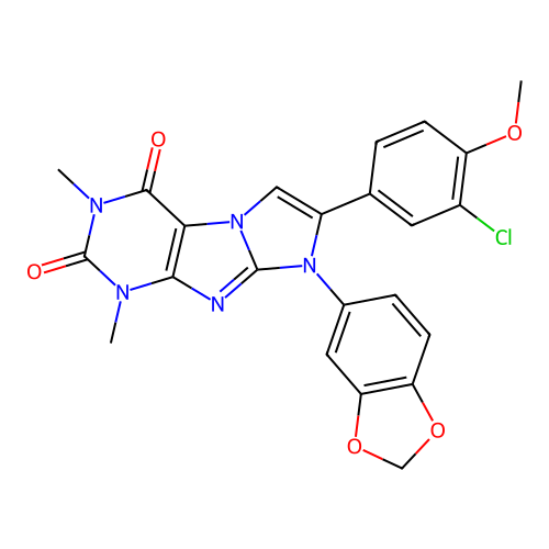 6-(1,3-benzodioxol-5-yl)-7-(3-chloro-4-methoxyphenyl)-2,4-dimethylpurino[7,8-a]imidazole-1,3-dione structure