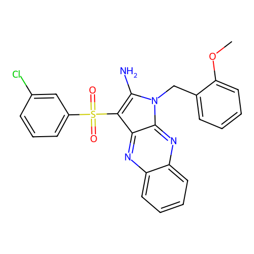 3-((3-chlorophenyl)sulfonyl)-1-(2-methoxybenzyl)-1H-pyrrolo[2,3-b]quinoxalin-2-amine structure