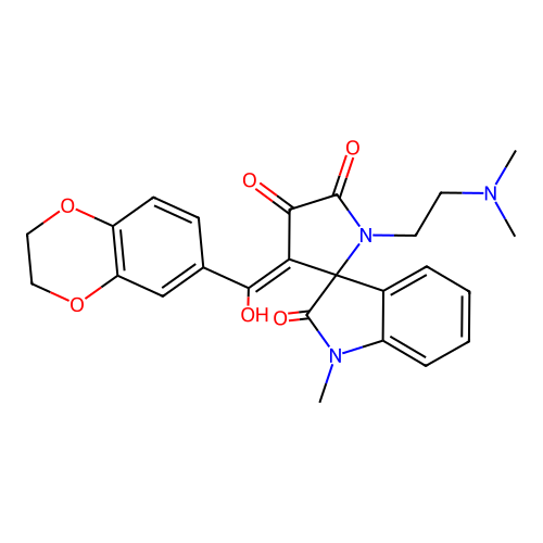 (4'E)-4'-[2,3-dihydro-1,4-benzodioxin-6-yl(hydroxy)methylidene]-1'-(2-dimethylaminoethyl)-1-methylspiro[indole-3,5'-pyrrolidine]-2,2',3'-trione structure