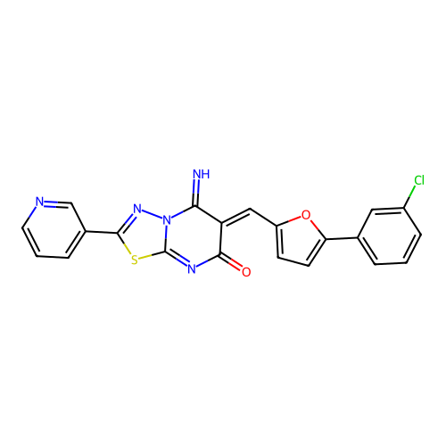 (6Z)-6-[[5-(3-chlorophenyl)furan-2-yl]methylidene]-5-imino-2-pyridin-3-yl-[1,3,4]thiadiazolo[3,2-a]pyrimidin-7-one structure