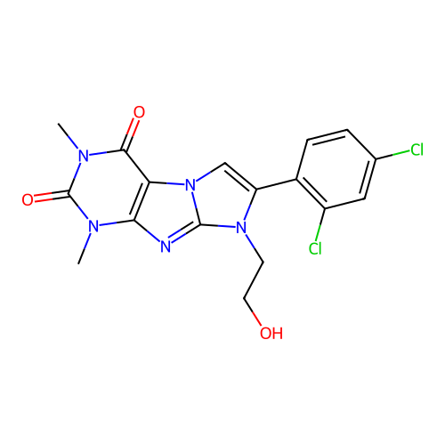 7-(2,4-dichlorophenyl)-8-(2-hydroxyethyl)-1,3-dimethyl-1H-imidazo[2,1-f]purine-2,4(3H,8H)-dione structure