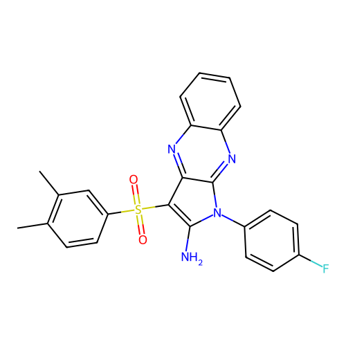 3-(3,4-dimethylphenyl)sulfonyl-1-(4-fluorophenyl)pyrrolo[3,2-b]quinoxalin-2-amine structure