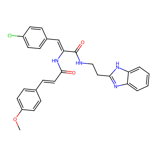 (2Z)-N-[2-(1H-benzimidazol-2-yl)ethyl]-3-(4-chlorophenyl)-2-{[(2E)-3-(4-methoxyphenyl)prop-2-enoyl]amino}prop-2-enamide structure