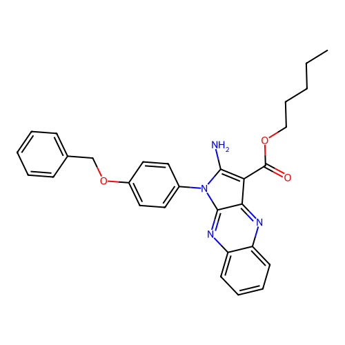 pentyl 2-amino-1-(4-(benzyloxy)phenyl)-1H-pyrrolo[2,3-b]quinoxaline-3-carboxylate structure