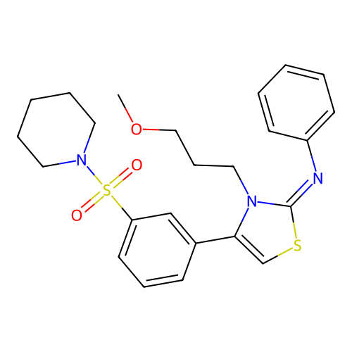 N-[(2Z)-3-(3-methoxypropyl)-4-[3-(piperidin-1-ylsulfonyl)phenyl]-1,3-thiazol-2(3H)-ylidene]aniline structure