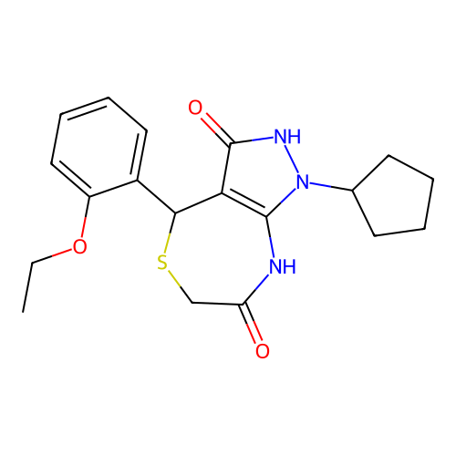 1-cyclopentyl-4-(2-ethoxyphenyl)-3-hydroxy-4,8-dihydro-1H-pyrazolo[3,4-e][1,4]thiazepin-7(6H)-one structure
