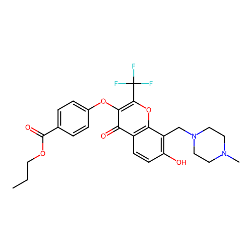 propyl 4-({7-hydroxy-8-[(4-methylpiperazin-1-yl)methyl]-4-oxo-2-(trifluoromethyl)-4H-chromen-3-yl}oxy)benzoate structure
