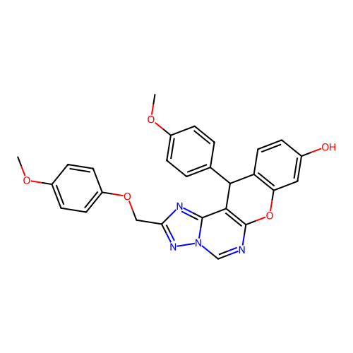 2-[(4-methoxyphenoxy)methyl]-12-(4-methoxyphenyl)-12H-chromeno[3,2-e][1,2,4]triazolo[1,5-c]pyrimidin-9-ol structure