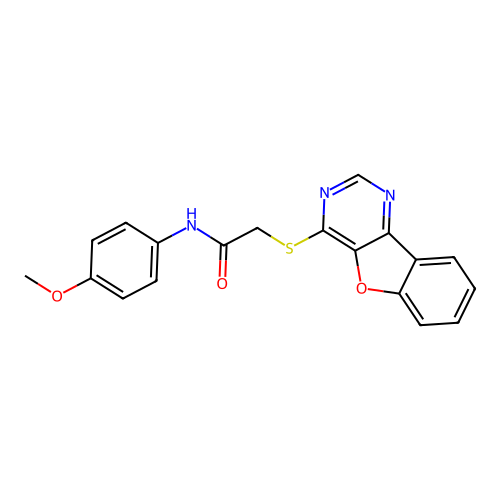 2-(benzofuro[3,2-d]pyrimidin-4-ylthio)-N-(4-methoxyphenyl)acetamide structure