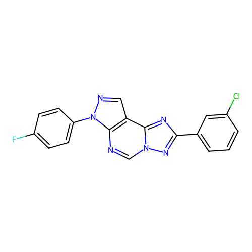 2-(3-chlorophenyl)-7-(4-fluorophenyl)-7H-pyrazolo[4,3-e][1,2,4]triazolo[1,5-c]pyrimidine structure