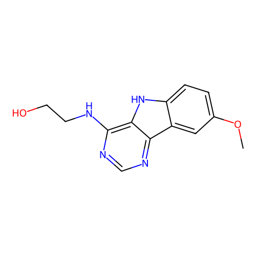 2-[(8-methoxy-5H-pyrimido[5,4-b]indol-4-yl)amino]ethanol structure