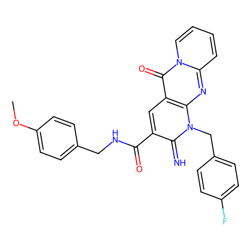 1-(4-fluorobenzyl)-2-imino-N-(4-methoxybenzyl)-5-oxo-1,5-dihydro-2H-dipyrido[1,2-a:2',3'-d]pyrimidine-3-carboxamide structure