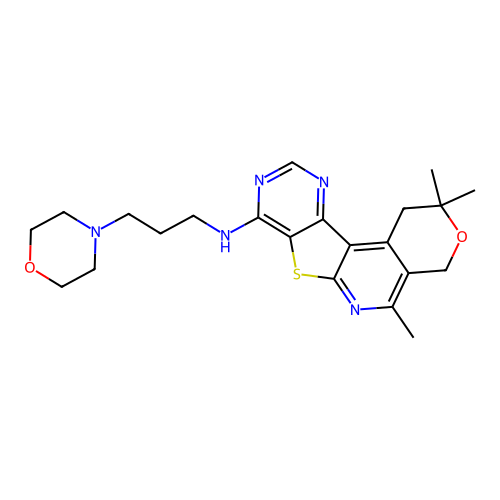 2,2,5-trimethyl-N-(3-morpholinopropyl)-2,4-dihydro-1H-pyrano[4'',3'':4',5']pyrido[3',2':4,5]thieno[3,2-d]pyrimidin-8-amine structure