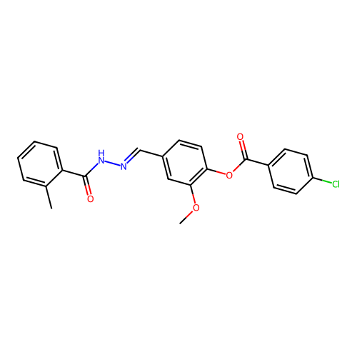 2-methoxy-4-{(E)-[(2-methylbenzoyl)hydrazono]methyl}phenyl 4-chlorobenzoate structure
