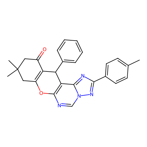 9,9-dimethyl-2-(4-methylphenyl)-12-phenyl-8,9,10,12-tetrahydro-11H-chromeno[3,2-e][1,2,4]triazolo[1,5-c]pyrimidin-11-one structure