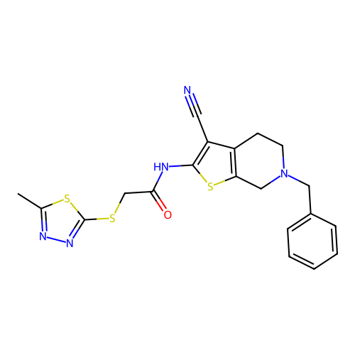 N-(6-benzyl-3-cyano-4,5,6,7-tetrahydrothieno[2,3-c]pyridin-2-yl)-2-((5-methyl-1,3,4-thiadiazol-2-yl)thio)acetamide structure