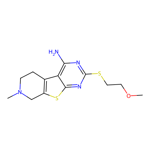 2-((2-methoxyethyl)thio)-7-methyl-5,6,7,8-tetrahydropyrido[4',3':4,5]thieno[2,3-d]pyrimidin-4-amine structure