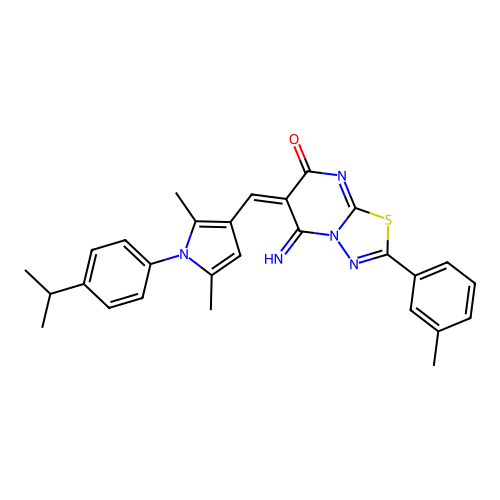 (E)-5-imino-6-((1-(4-isopropylphenyl)-2,5-dimethyl-1H-pyrrol-3-yl)methylene)-2-(m-tolyl)-5H-[1,3,4]thiadiazolo[3,2-a]pyrimidin-7(6H)-one structure