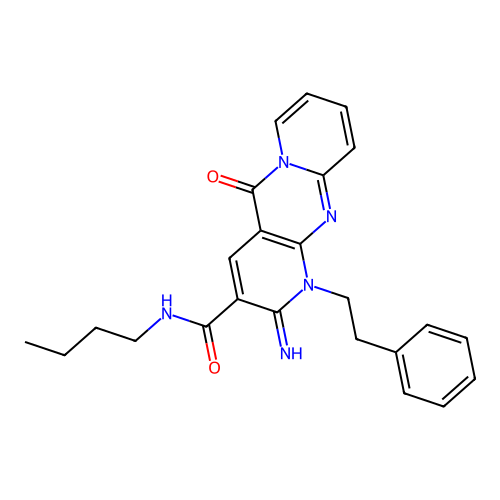 N-butyl-2-imino-5-oxo-1-(2-phenylethyl)-1,5-dihydro-2H-dipyrido[1,2-a:2',3'-d]pyrimidine-3-carboxamide structure