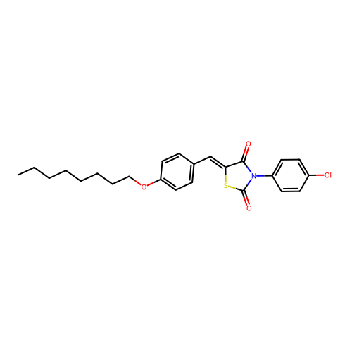 (Z)-3-(4-hydroxyphenyl)-5-(4-(octyloxy)benzylidene)thiazolidine-2,4-dione structure