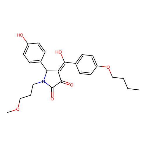 (4E)-4-[(4-butoxyphenyl)(hydroxy)methylidene]-5-(4-hydroxyphenyl)-1-(3-methoxypropyl)pyrrolidine-2,3-dione structure