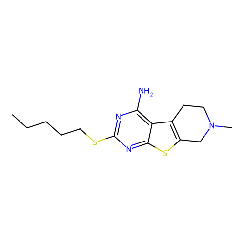 7-methyl-2-(pentylsulfanyl)-5,6,7,8-tetrahydropyrido[4',3':4,5]thieno[2,3-d]pyrimidin-4-amine structure