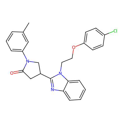 4-(1-(2-(4-chlorophenoxy)ethyl)-1H-benzo[d]imidazol-2-yl)-1-(m-tolyl)pyrrolidin-2-one structure
