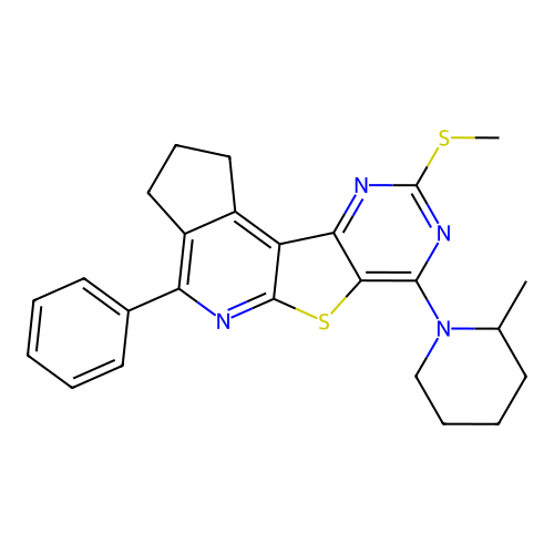 7-(2-methylpiperidin-1-yl)-9-(methylsulfanyl)-4-phenyl-2,3-dihydro-1H-cyclopenta[4',5']pyrido[3',2':4,5]thieno[3,2-d]pyrimidine structure