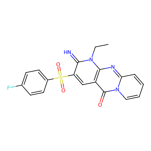 1-ethyl-3-((4-fluorophenyl)sulfonyl)-2-imino-1H-dipyrido[1,2-a:2',3'-d]pyrimidin-5(2H)-one structure