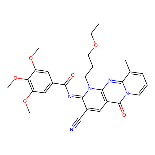 (E)-N-(3-cyano-1-(3-ethoxypropyl)-10-methyl-5-oxo-1H-dipyrido[1,2-a:2',3'-d]pyrimidin-2(5H)-ylidene)-3,4,5-trimethoxybenzamide structure
