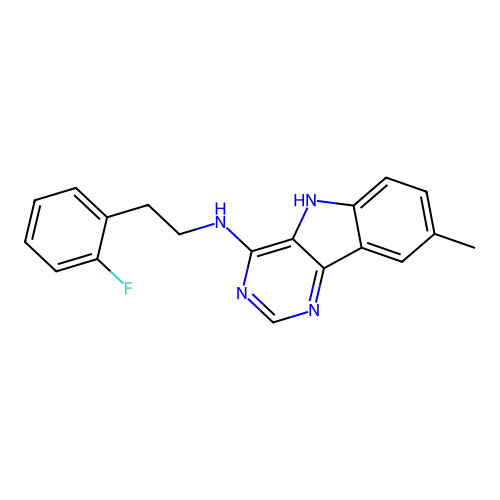 N-[2-(2-fluorophenyl)ethyl]-8-methyl-5H-pyrimido[5,4-b]indol-4-amine structure