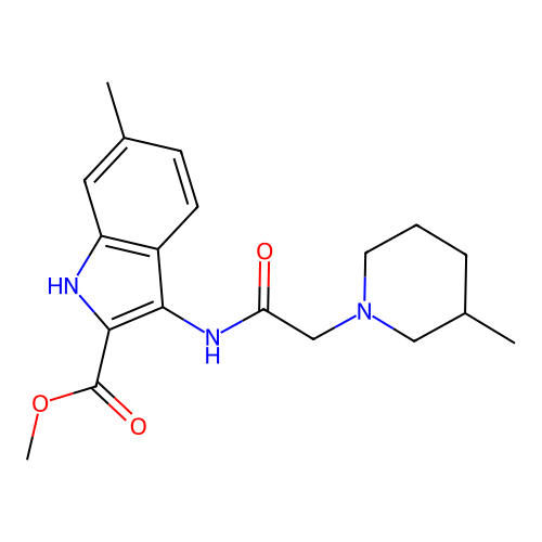 methyl 6-methyl-3-(2-(3-methylpiperidin-1-yl)acetamido)-1H-indole-2-carboxylate structure